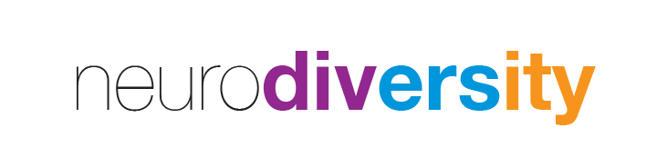 the word 'neurodiversity' in purple, blue and orange